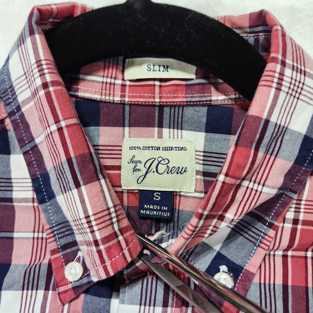 J Crew Slim Fit Plaid Button Down Shirt Men's Size S Red Navy White Cotton Ca - Picture 7 of 11